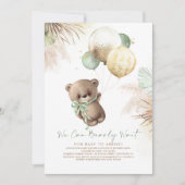 Teddy Bear Brown Sage Green Balloons Baby shower Kaart (Voorkant)