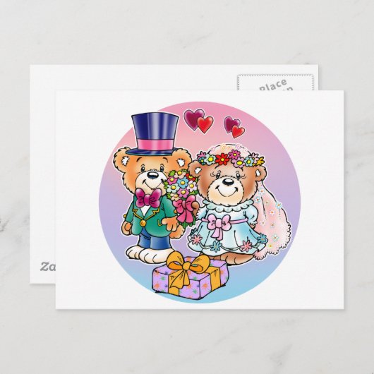 Teddy Bear bruidspaar Briefkaart (Voorkant / Achterkant)