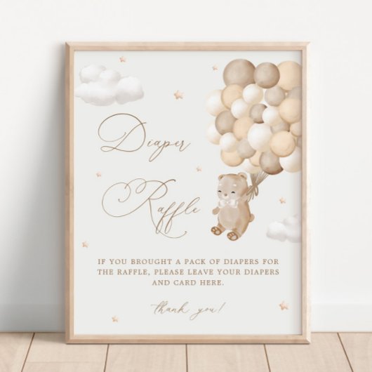 Teddy Bear Bruin Baby shower Luier Raffle Poster