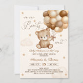 Teddy Bear Bruin Neutral Ballons Baby shower Kaart (Voorkant)