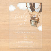 Teddy Bear, Bruine Hete Luchtballon, Baby shower Acryl Uitnodigingen (Voorkant)