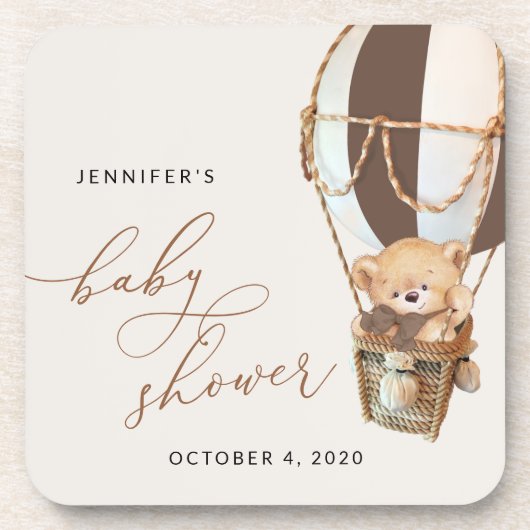 Teddy Bear, Bruine Hete Luchtballon, Baby shower Bier Onderzetter (Voorkant)