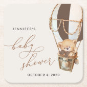 Teddy Bear, Bruine Hete Luchtballon, Baby shower Kartonnen Onderzetters (Voorkant)