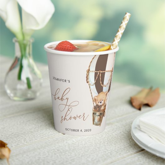 Teddy Bear, Bruine Hete Luchtballon, Baby shower Papieren Bekers (Insitu)