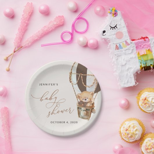 Teddy Bear, Bruine Hete Luchtballon, Baby shower Papieren Bordje (Feest)