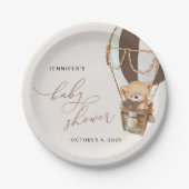 Teddy Bear, Bruine Hete Luchtballon, Baby shower Papieren Bordje (Voorkant)