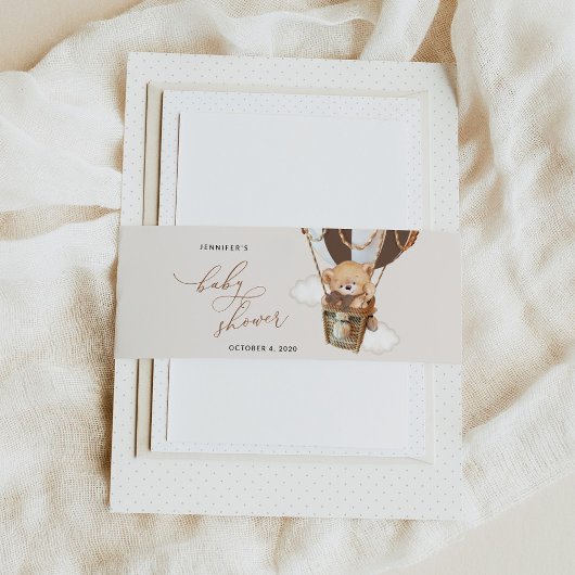 Teddy Bear, Bruine Hete Luchtballon, Baby shower Uitnodigingen Wikkel