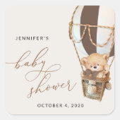 Teddy Bear, Bruine Hete Luchtballon, Baby shower Vierkante Sticker (Voorkant)