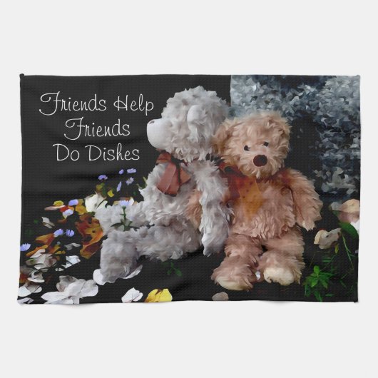 Teddy Bear Buddies - Vrienden helpen bij het afwas Theedoek (Horizontaal)