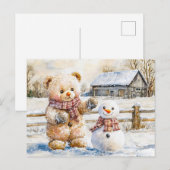 Teddy Bear Building a Snowman Briefkaart (Voorkant / Achterkant)