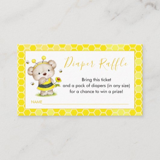 Teddy Bear Bumblebee Diaper Raffle Card Informatiekaartje (Voorkant)