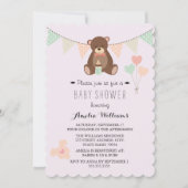 Teddy Bear Bunting Girl Baby shower Uitnodigen Kaart (Voorkant)