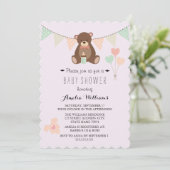 Teddy Bear Bunting Girl Baby shower Uitnodigen Kaart (Staand voorkant)