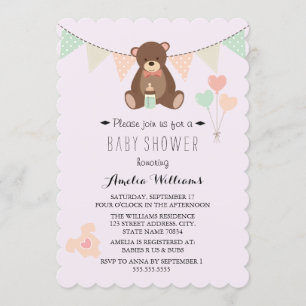 Teddy Bear Bunting Girl Baby shower Uitnodigen Kaart