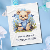 Teddy Bear Butterfly Flowers Baby shower Baby Boy Fleece Deken