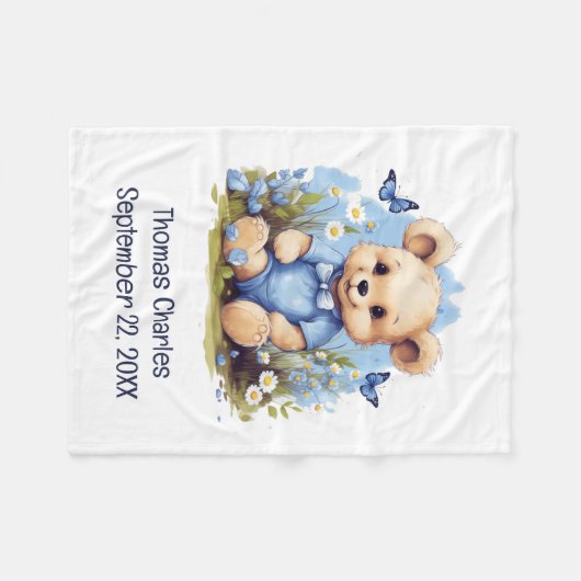 Teddy Bear Butterfly Flowers Baby shower Baby Boy Fleece Deken (Voorkant (Horizontaal))