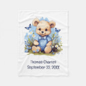 Teddy Bear Butterfly Flowers Baby shower Baby Boy Fleece Deken (Voorkant)