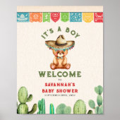 Teddy Bear Cactus Boy Baby shower Fiesta Poster (Voorkant)