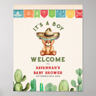 Teddy Bear Cactus Boy Baby shower Fiesta Poster