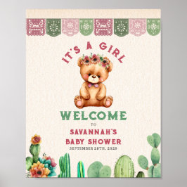 Teddy Bear Cactus Girl Baby shower Fiesta Poster