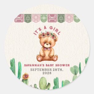 Teddy Bear Cactus Girl Baby shower Fiesta Ronde Sticker