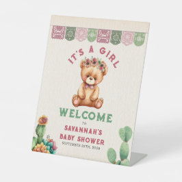 Teddy Bear Cactus Girl Baby shower Fiesta Welkom Reclamebord Met Voetstuk