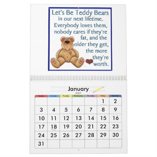 Teddy Bear Calendar Kalender (Jan 2027)