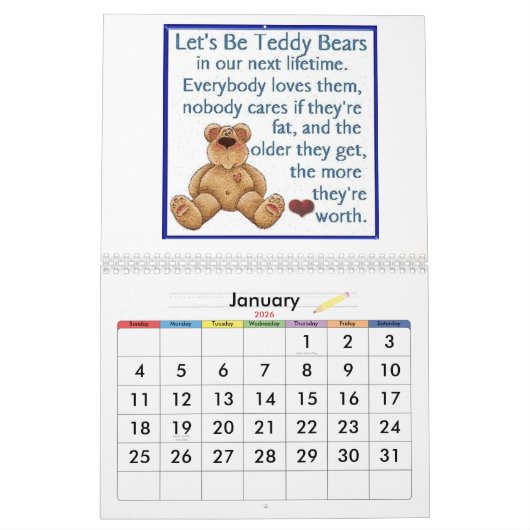 Teddy Bear Calendar Kalender (Jan 2026)