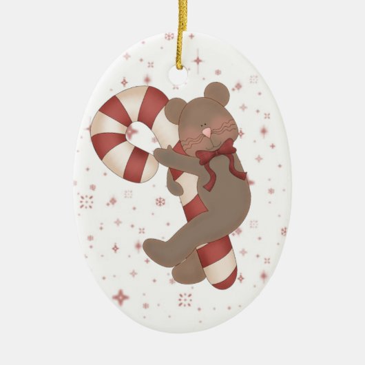 Teddy Bear Candy Cane Keramisch Ornament (Voorkant)