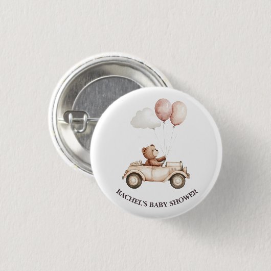  Teddy Bear Car Baby shower Button (Voorkant /achterkant)