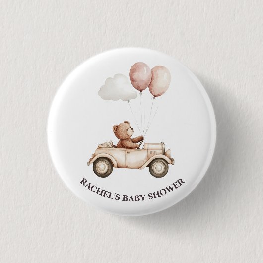 Teddy Bear Car Baby shower Button (Voorkant)
