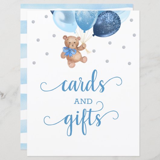Teddy Bear Cards en Gifts Table Sign Baby shower (Voorkant / Achterkant)