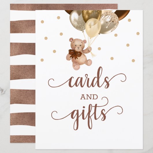 Teddy Bear Cards en Gifts Table Sign Baby shower (Voorkant / Achterkant)