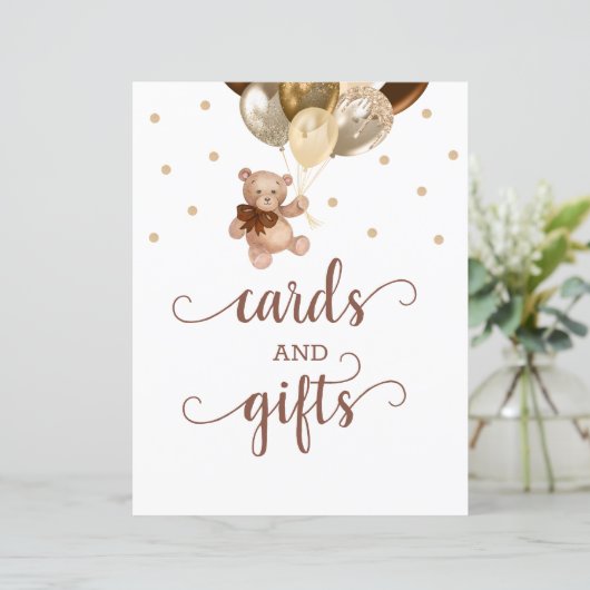 Teddy Bear Cards en Gifts Table Sign Baby shower (Staand voorkant)