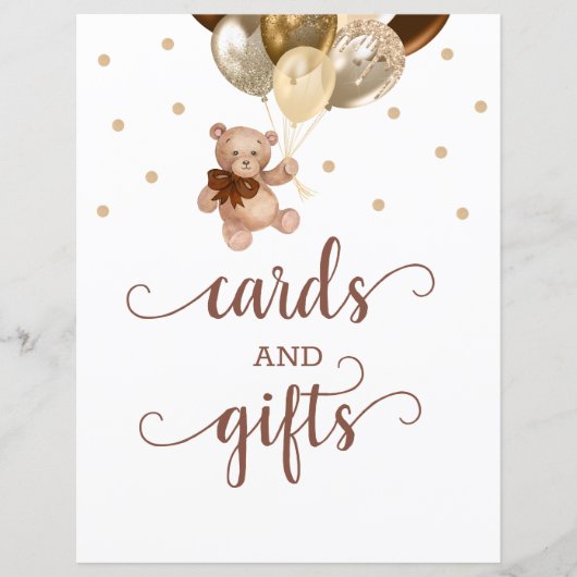 Teddy Bear Cards en Gifts Table Sign Baby shower (Voorkant)