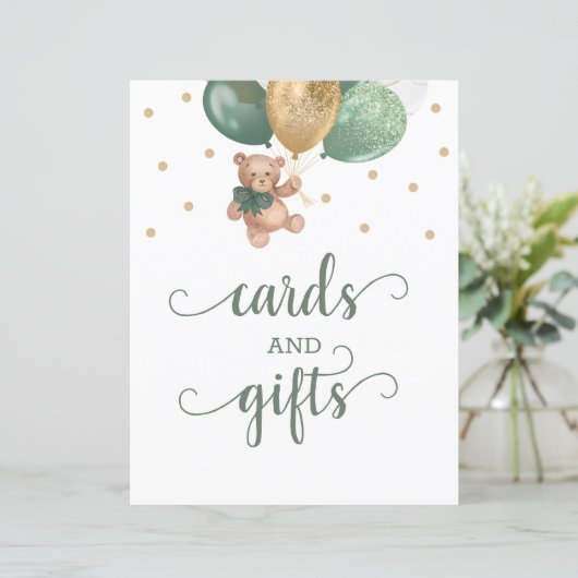 Teddy Bear Cards en Gifts Table Sign Baby shower (Staand voorkant)
