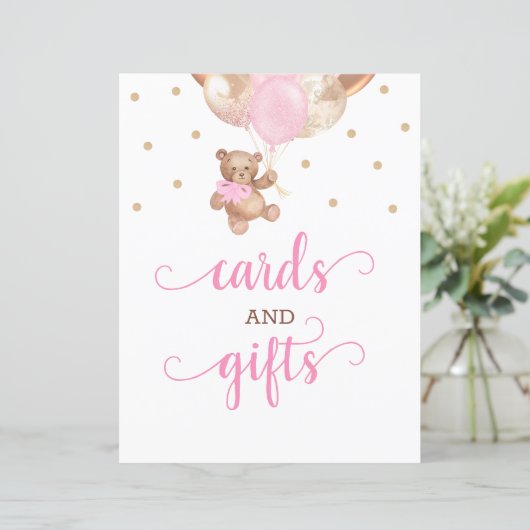 Teddy Bear Cards en Gifts Table Sign Baby shower (Staand voorkant)