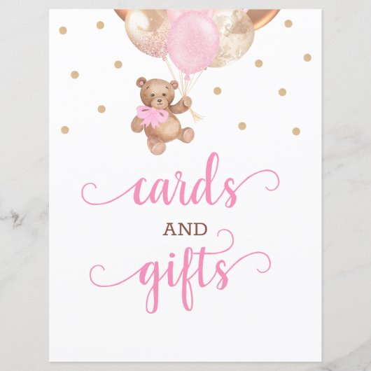 Teddy Bear Cards en Gifts Table Sign Baby shower (Voorkant)