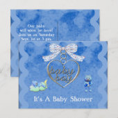 Teddy Bear Charm Boy Blauw Baby shower Uitnodiging Briefkaart (Voorkant / Achterkant)
