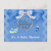 Teddy Bear Charm Boy Blauw Baby shower Uitnodiging Briefkaart (Voorkant)