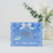 Teddy Bear Charm Boy Blauw Baby shower Uitnodiging Briefkaart (Staand voorkant)