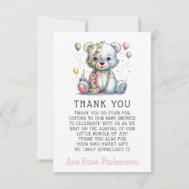 Teddy Bear Chic Girl Baby shower Dank je wel Bedankkaart