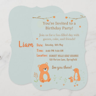 Teddy Bear Childish Birthday Invitation Card  Kaart