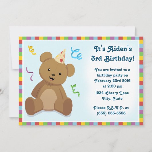 Teddy Bear Children's Birthday Invitation Kaart (Voorkant)