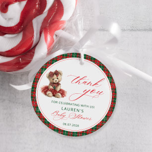 Teddy Bear Christmas Baby shower Dank u Bedankjes Labels