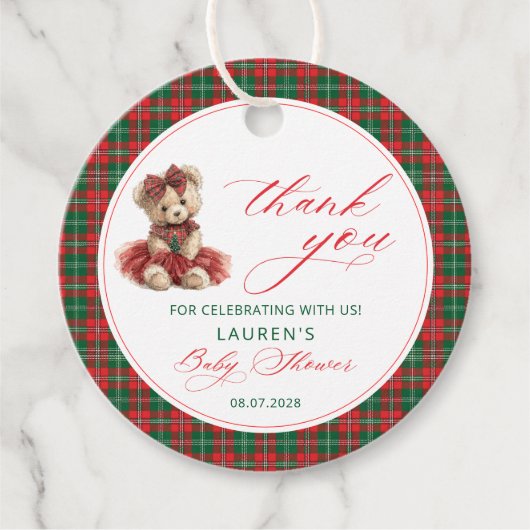 Teddy Bear Christmas Baby shower Dank u Bedankjes Labels (Voorkant)