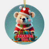 Teddy Bear Christmas Gepersonaliseerde Kinder foto Keramisch Ornament (Voorkant)