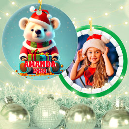 Teddy Bear Christmas Gepersonaliseerde Kinder foto Keramisch Ornament