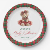 Teddy Bear Christmas Girl Baby shower Papieren Bordje (Voorkant)