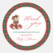 Teddy Bear Christmas Girl Baby Shower Thank You Ronde Sticker (Voorkant)